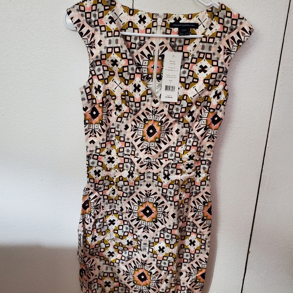 V-Neck, French Connection, Pink & Black dress
